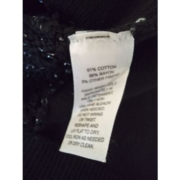 White House Black Market M Open Knit Sweater Sz Medium Black/Silver METALLIC - Picture 3 of 6